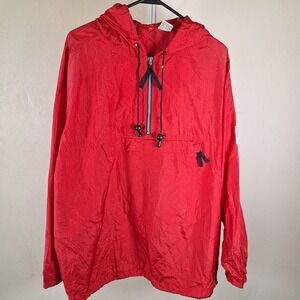 Marlboro Vintage Red 1/4 Zip Windbreaker Anorak Jacket Nylon Toggles Hood Large